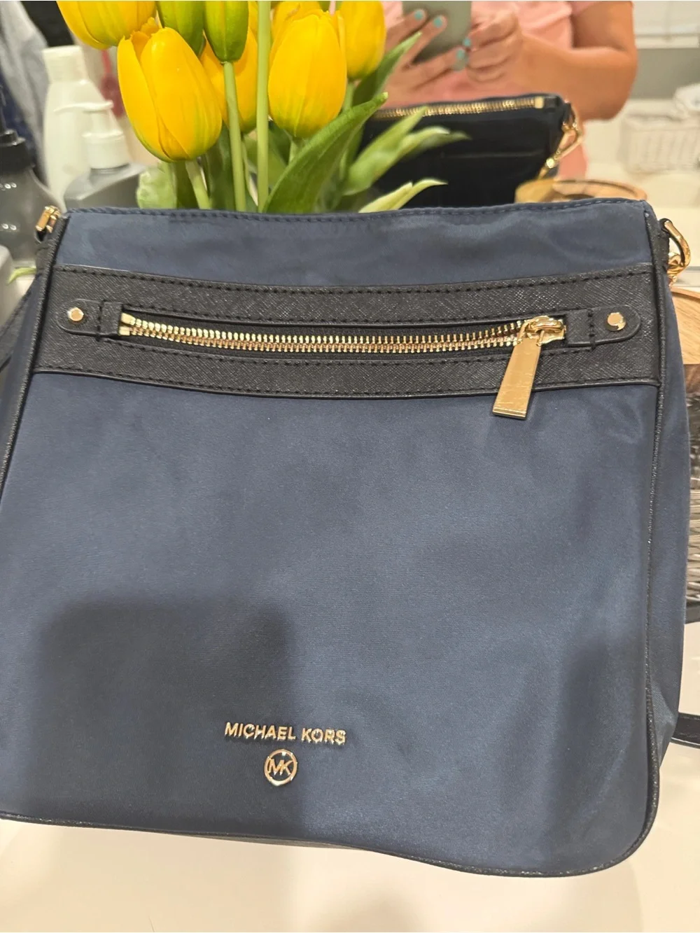 Michael Kors Navy Crossbody with Gold Accents